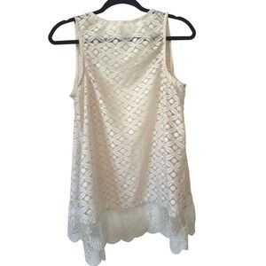 Cream Lace Sleeveless Tank Top Scalloped Hem Boho Layering Blouse‎ Size M